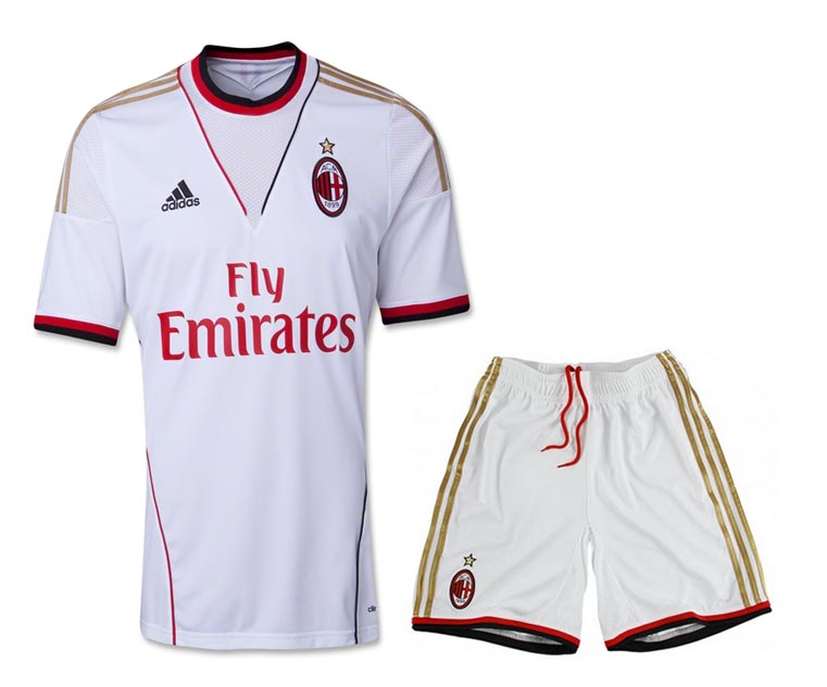 13-14 AC Milan Away White Jersey KitShirtShorts - Official Replica 444