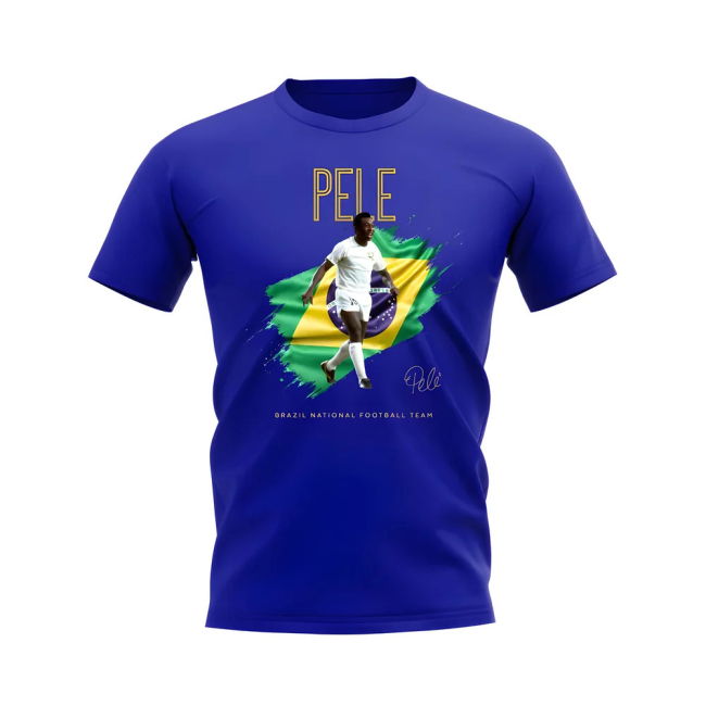 Team Pele Brazil Image T-Shirt (Blue) Premium National Athletic