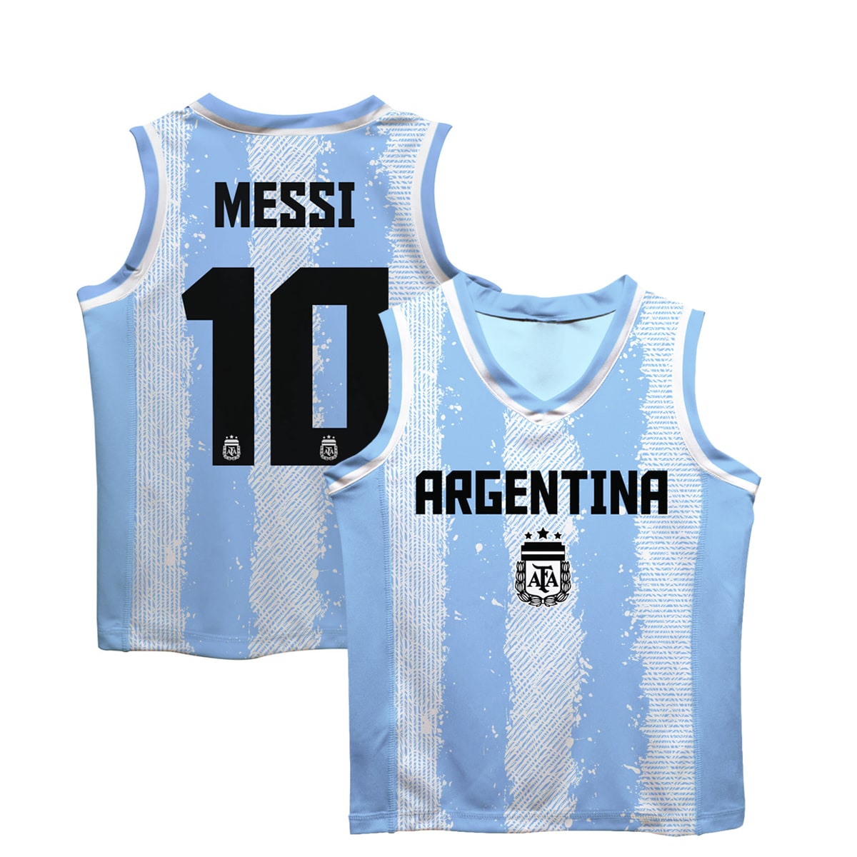 [SJH] Lionel Messi #10 Argentina National Team Vive La Fete Toddler Painted Stripes Basketball Jersey - Light Blue