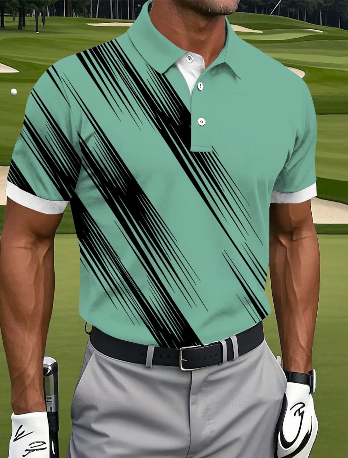 Men's Golf Line Polo Sports Polo Shirts Short Sleeve Polo Shirts Collared Shirts Casual Athleisure Buttons Summer Pink Blue Green