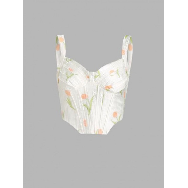 Floral Ruched Cups Corset Top RU2695