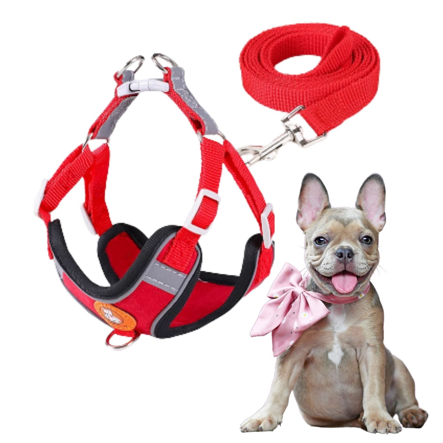 Indoor-Play French Bulldog Harness Leash Set – Adjustable Soft Vest N...