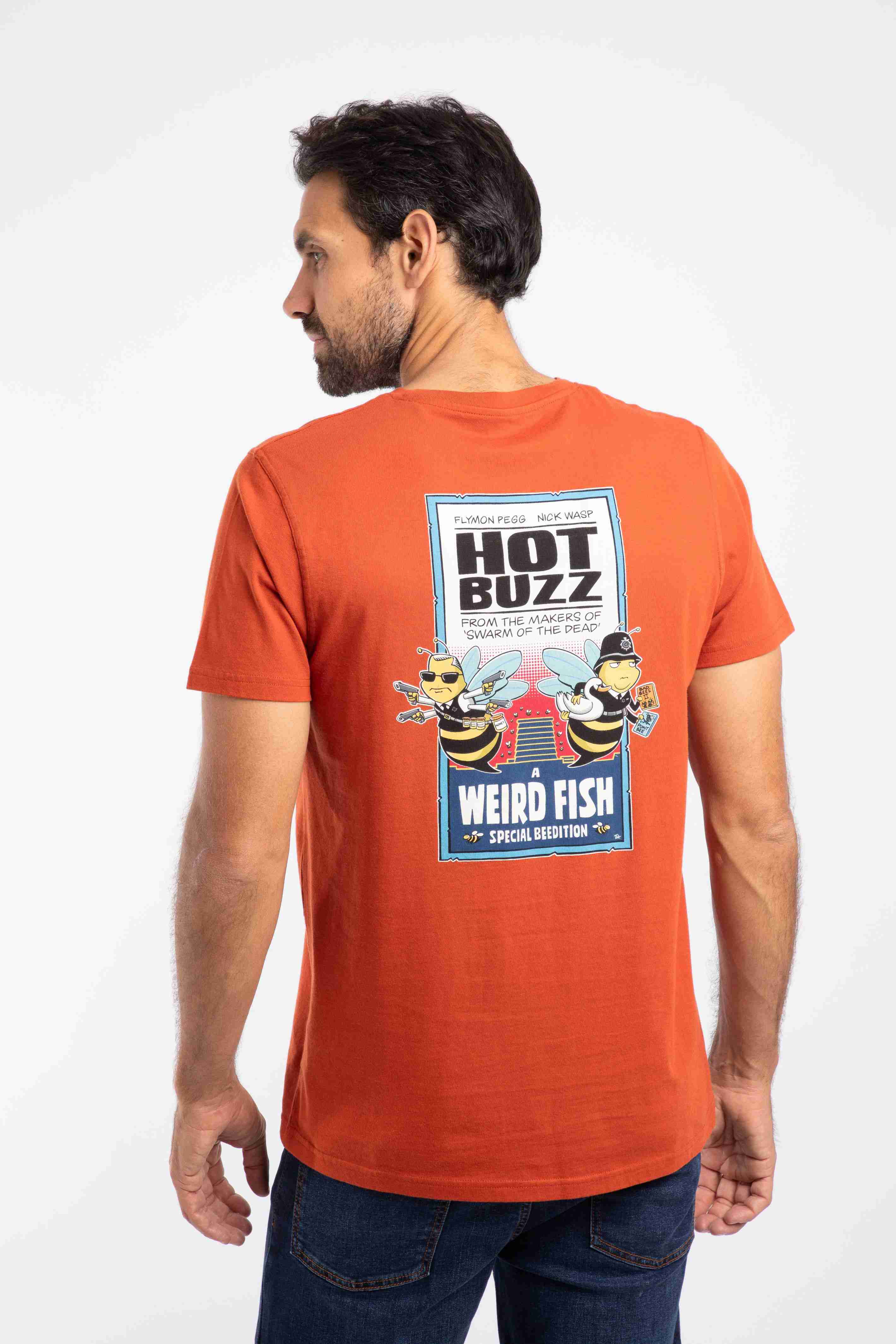 Hot Buzz Back Print Artist T-Shirt Rust Leaves