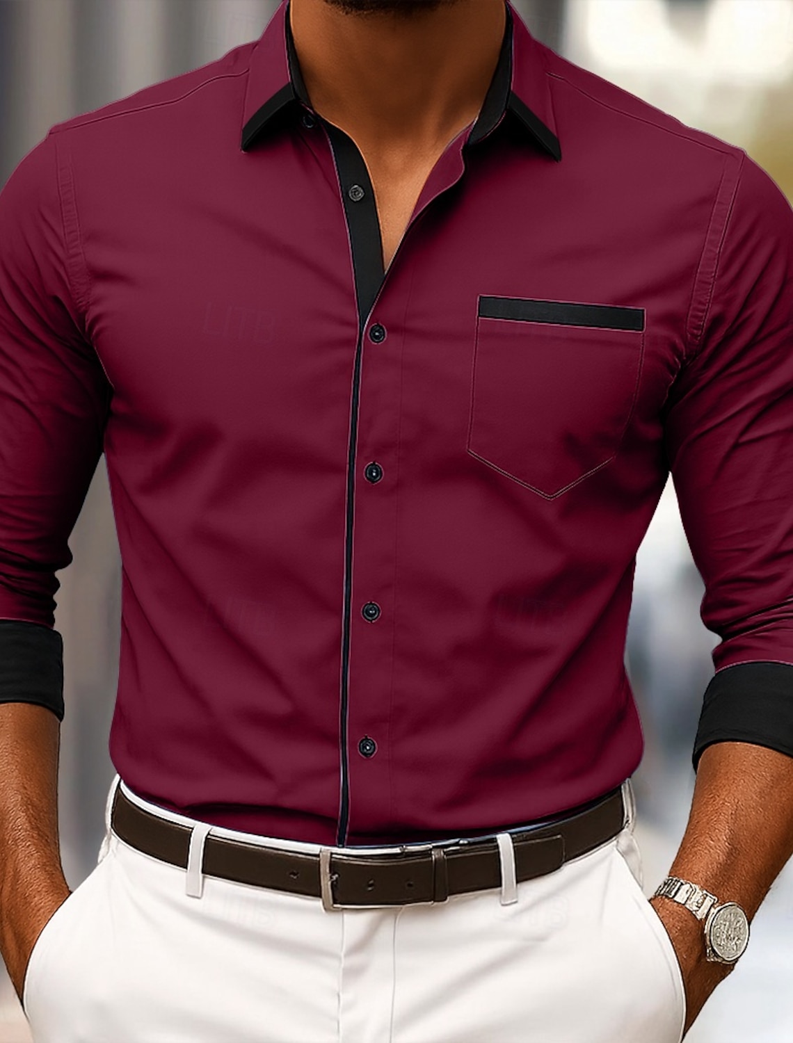 Men's Shirt Dress Shirt Button Down Shirt Non Iron Shirt Button Up Shirt Color Block Casual Daily Light Blue White Wine khaki Long Sleeve Turndown Spring & Fall All Seasons Clothing Apparel Patchwork