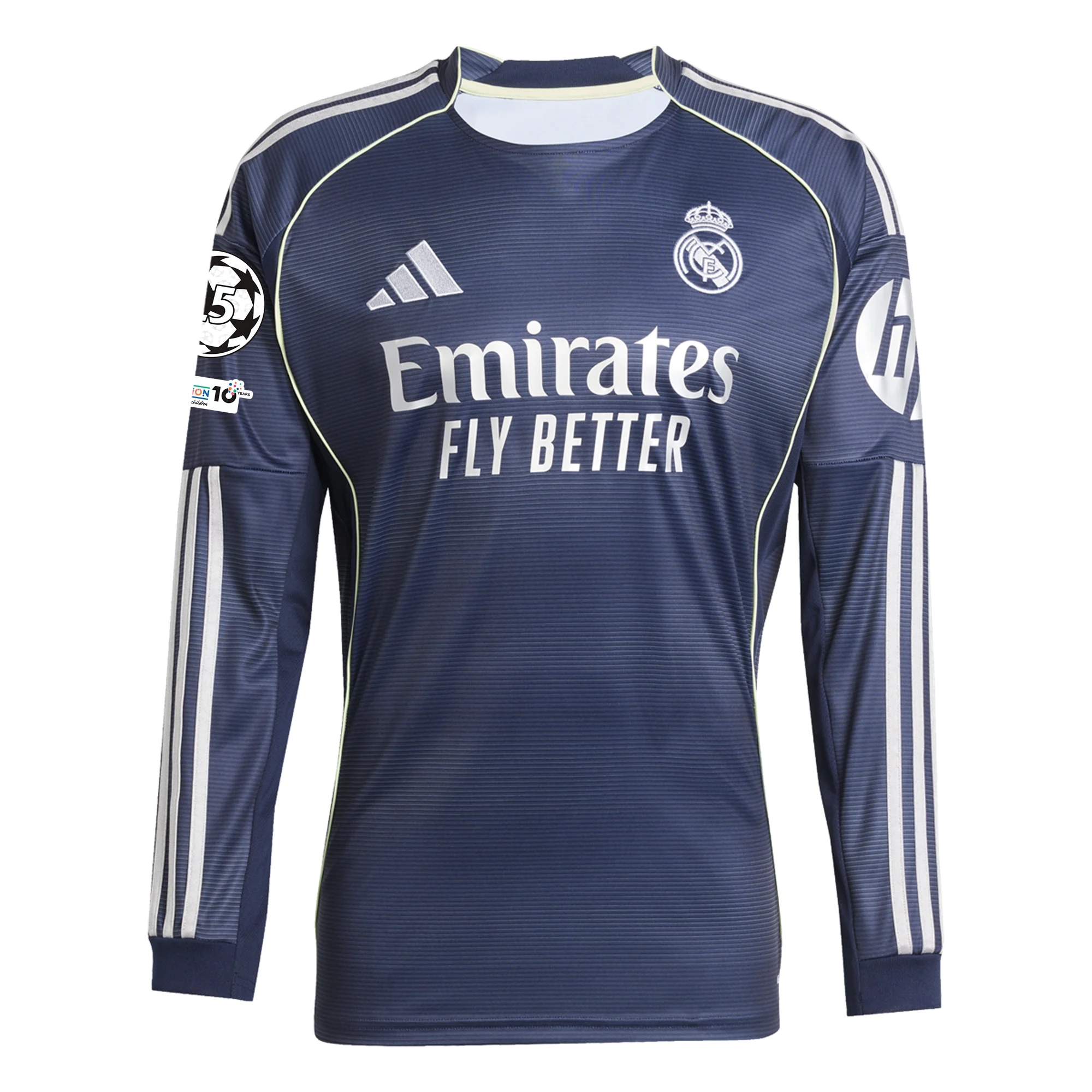 adidas Real Madrid Valverde Long Sleeve Away Jersey w/ Champions League Patches 25/26 (Legend Ink)