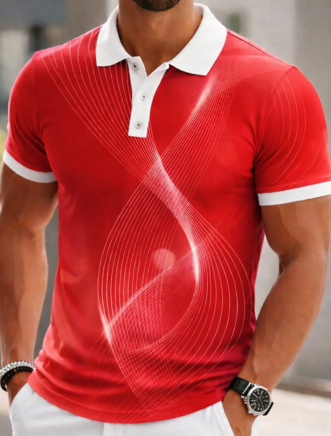 Men's Geometic Golf Sports Polo Shirts Short Sleeve Collared Casual