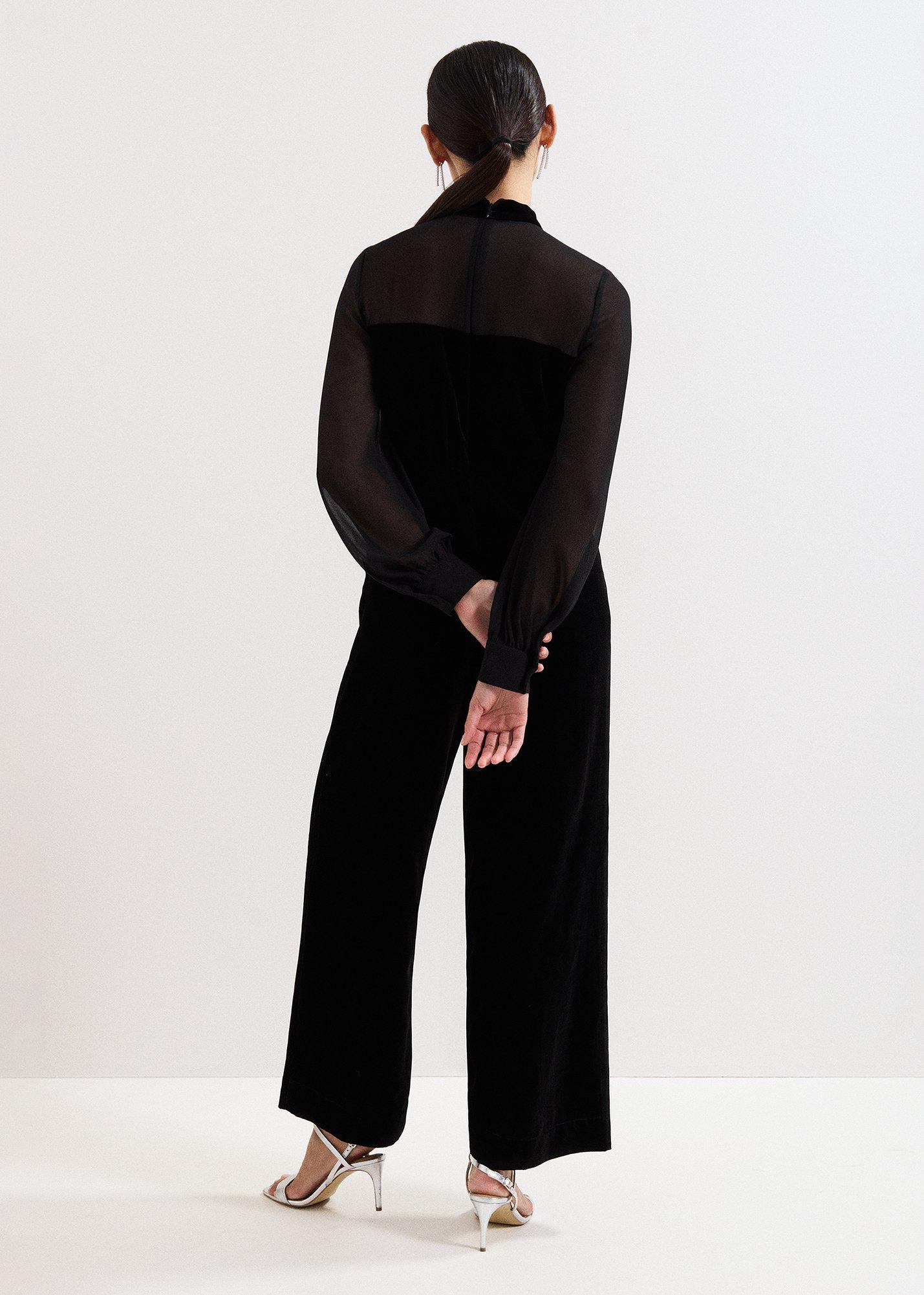 Petite Magie Black Velvet Tie Neck Jumpsuit