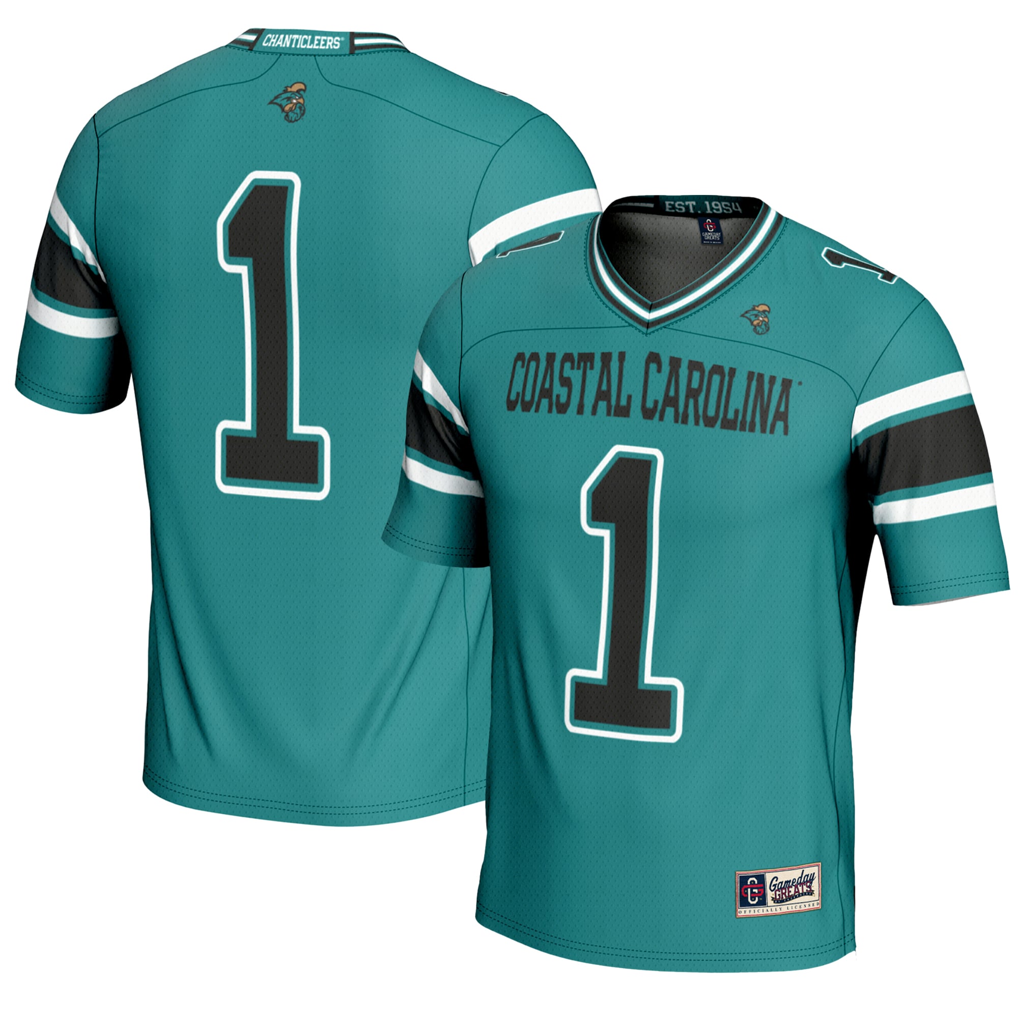 Men's #1 Teal Coastal Carolina Chanticleers Endzone Football Jersey