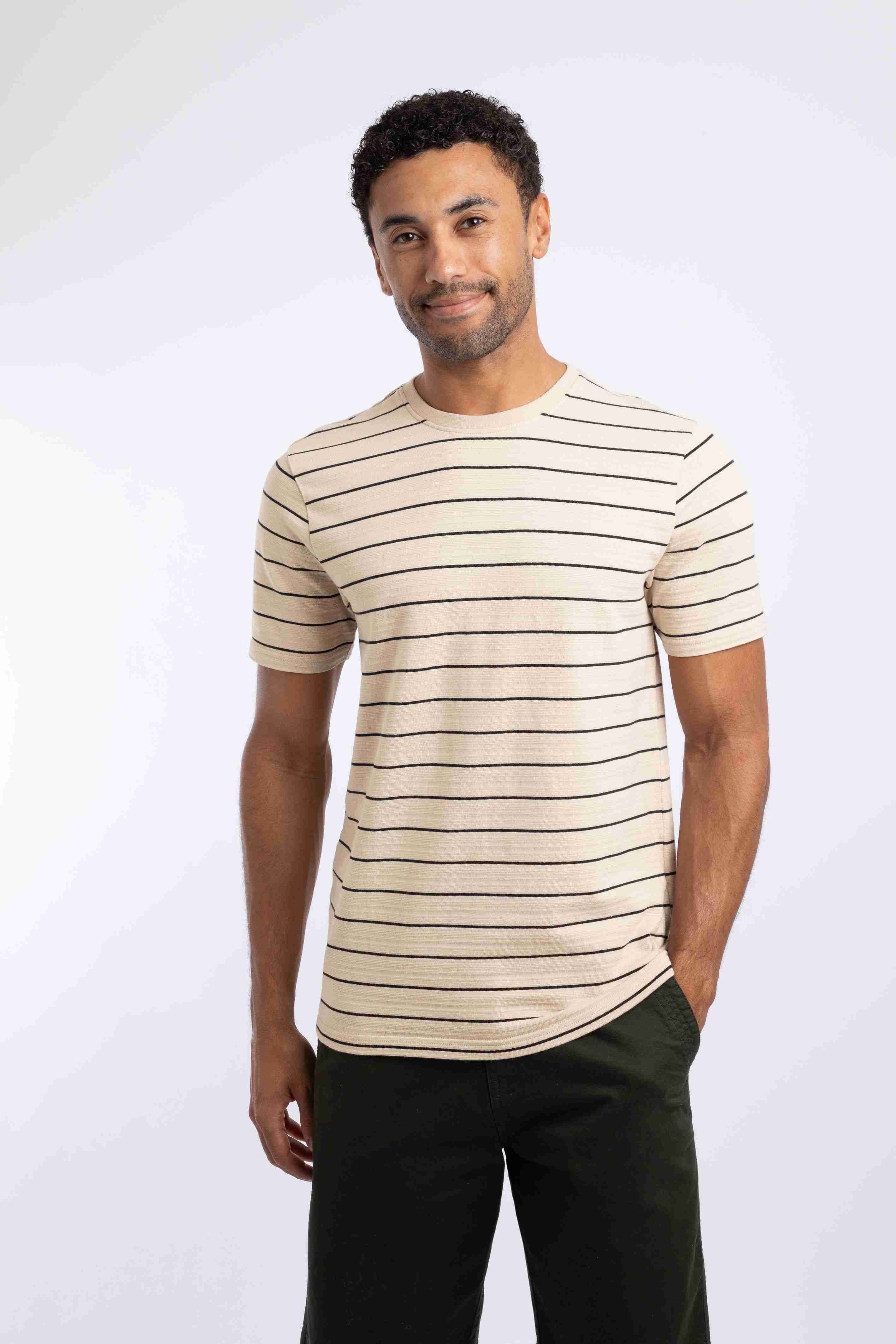 Grayson Textured Stripe T-Shirt Ecru