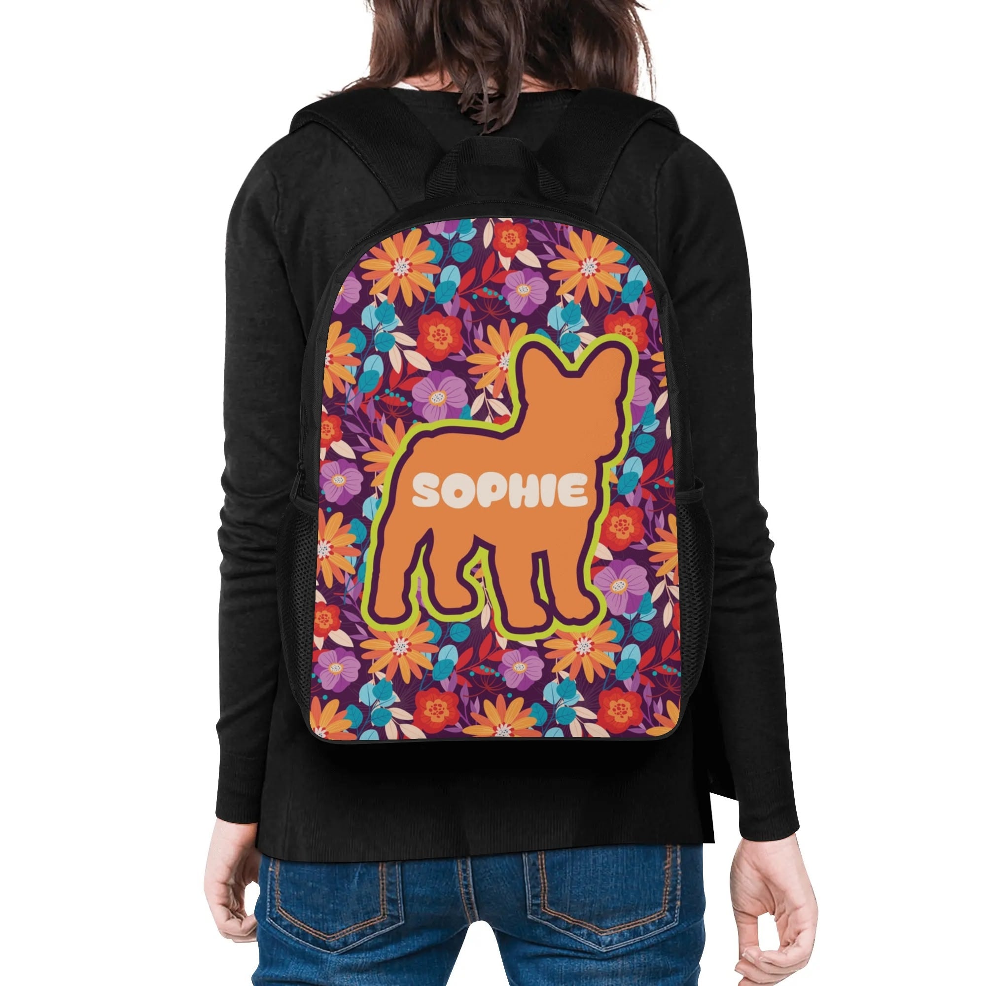 17 Inch School Backpack with Custom French Bulldog Name