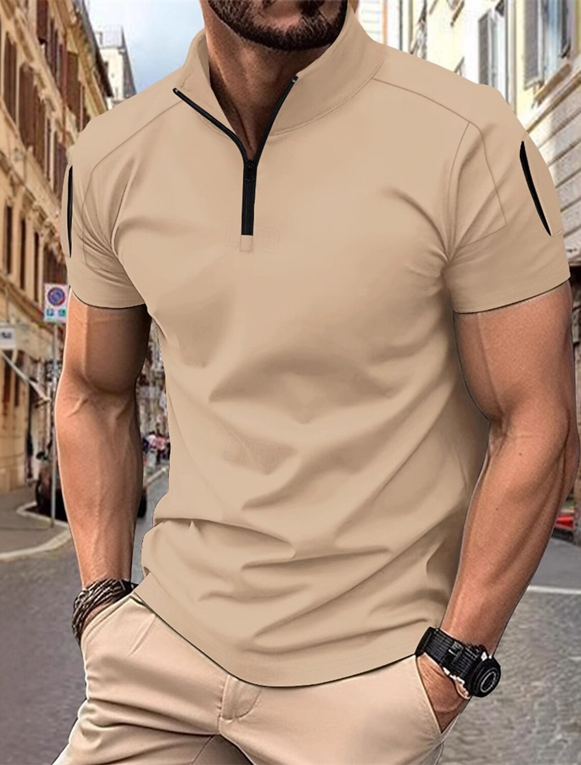 Men's Quarter Zip Polo Golf Shirt Work Casual Short Sleeve Basic