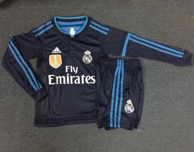 Kids Real Madrid 2015-16 Third Long Sleeve Soccer KitsShirtShorts -