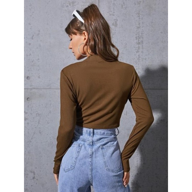 Ribbed Half Zip Crop T Shirt DN8769