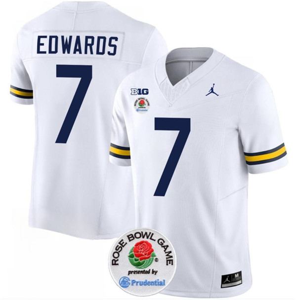 Men's UM Wolverines White 2023 performance Donovan Edwards #7 match