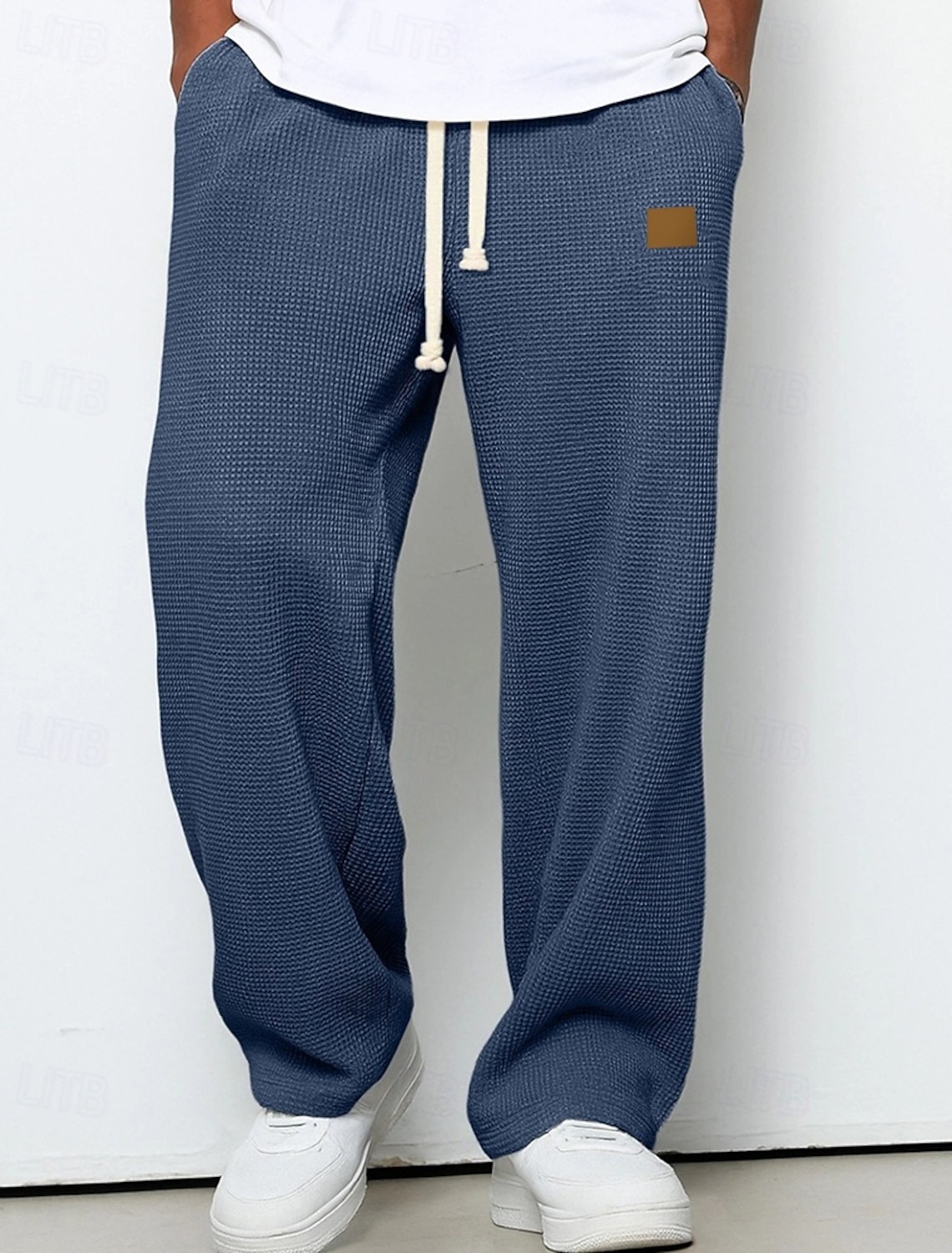 Men's Sweatpants Trousers Straight Leg Waffle Pants Drawstring Pocket