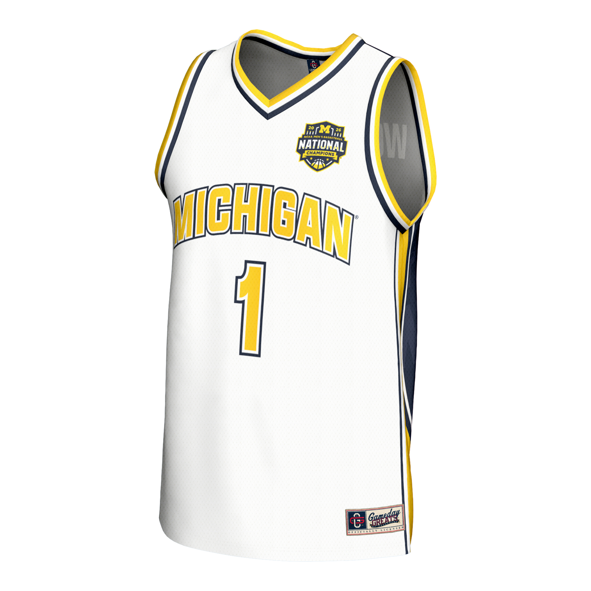 Michigan Wolverines GameDay Greats Youth 2026 NCAA Men's Basketball National Champions #1 Commemorative Fashion Jersey - White
