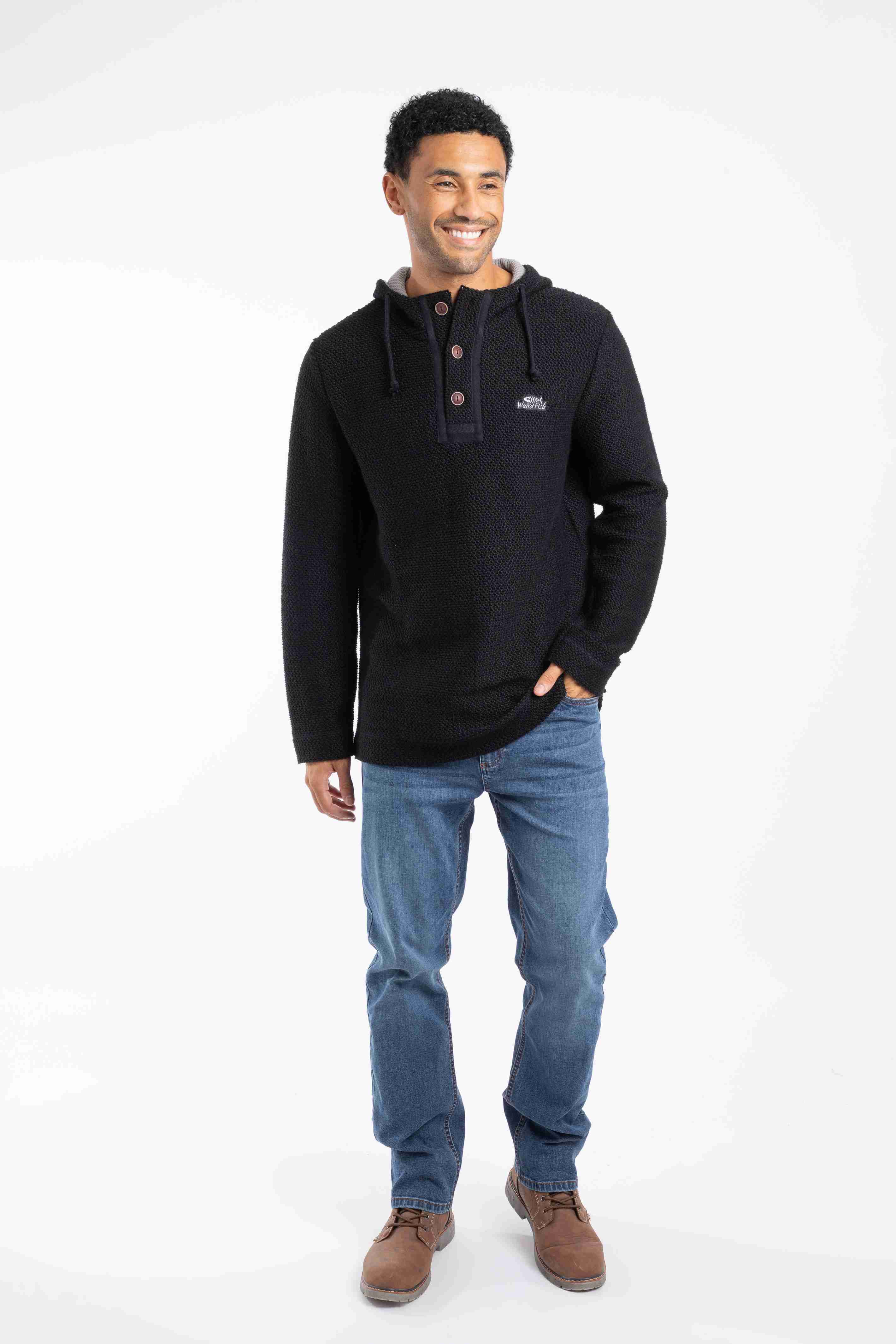 Bakersfield Button Neck Macaroni Hoodie Black