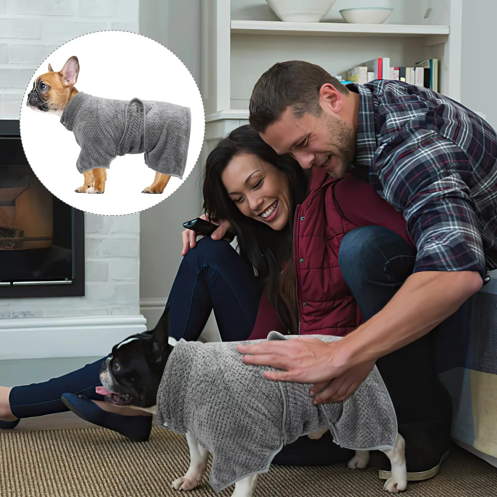 Bathlet French Bulldog Drying Coat – Absorbent Soft Microfiber Dog Bathrobe