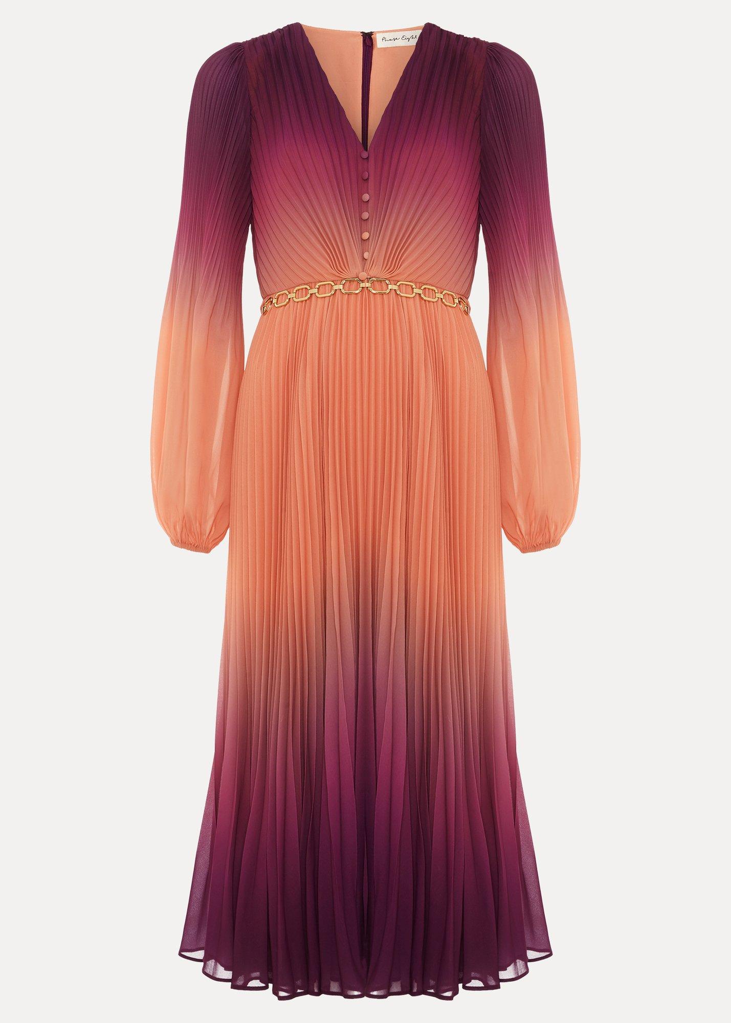 Mira Ombre Button Detail Pleat Dress