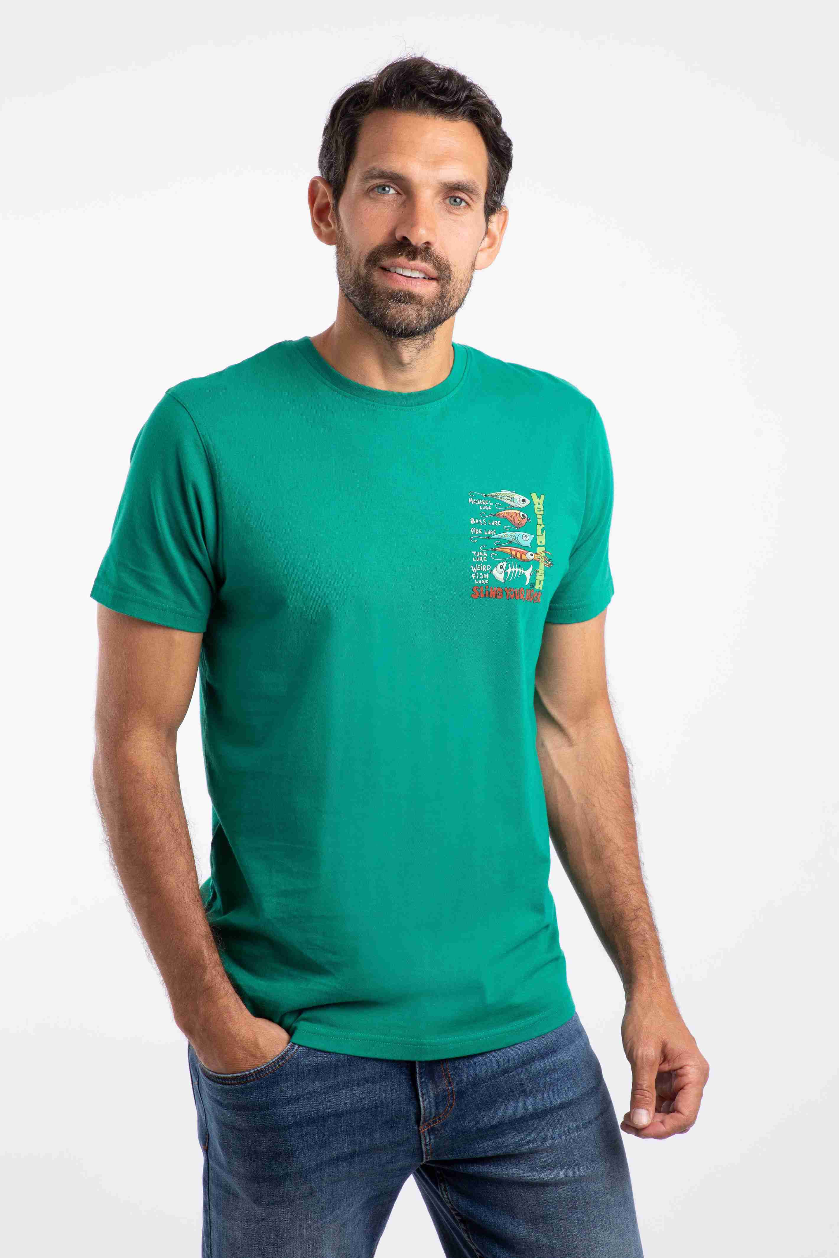 Sling Your Hook Back Print Artist T-Shirt Green Ivy