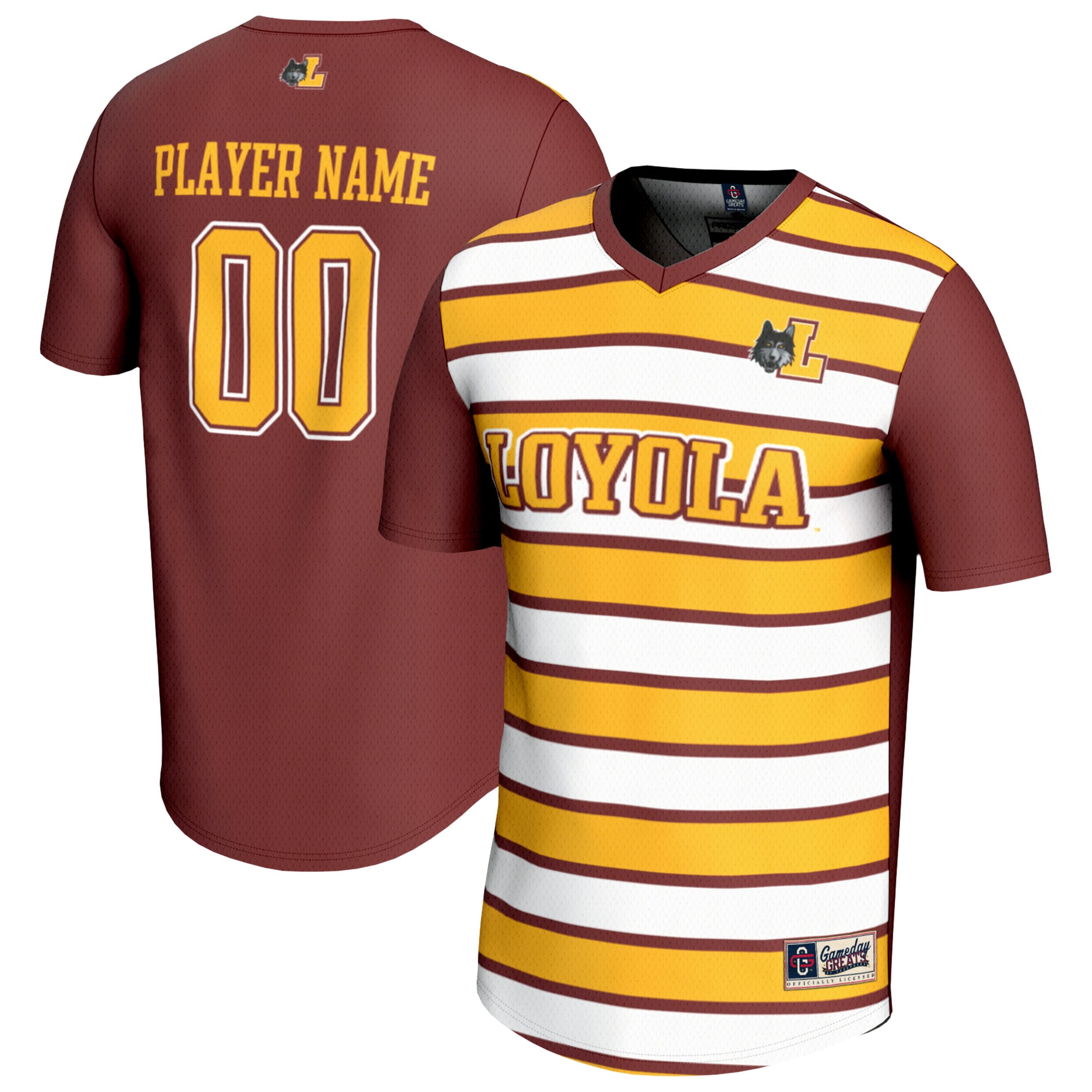[LK] Loyola Chicago Ramblers GameDay Greats Youth NIL Pick-A-Player Collegiate Women's Soccer Lightweight Fashion Jersey - Maroon/Gold