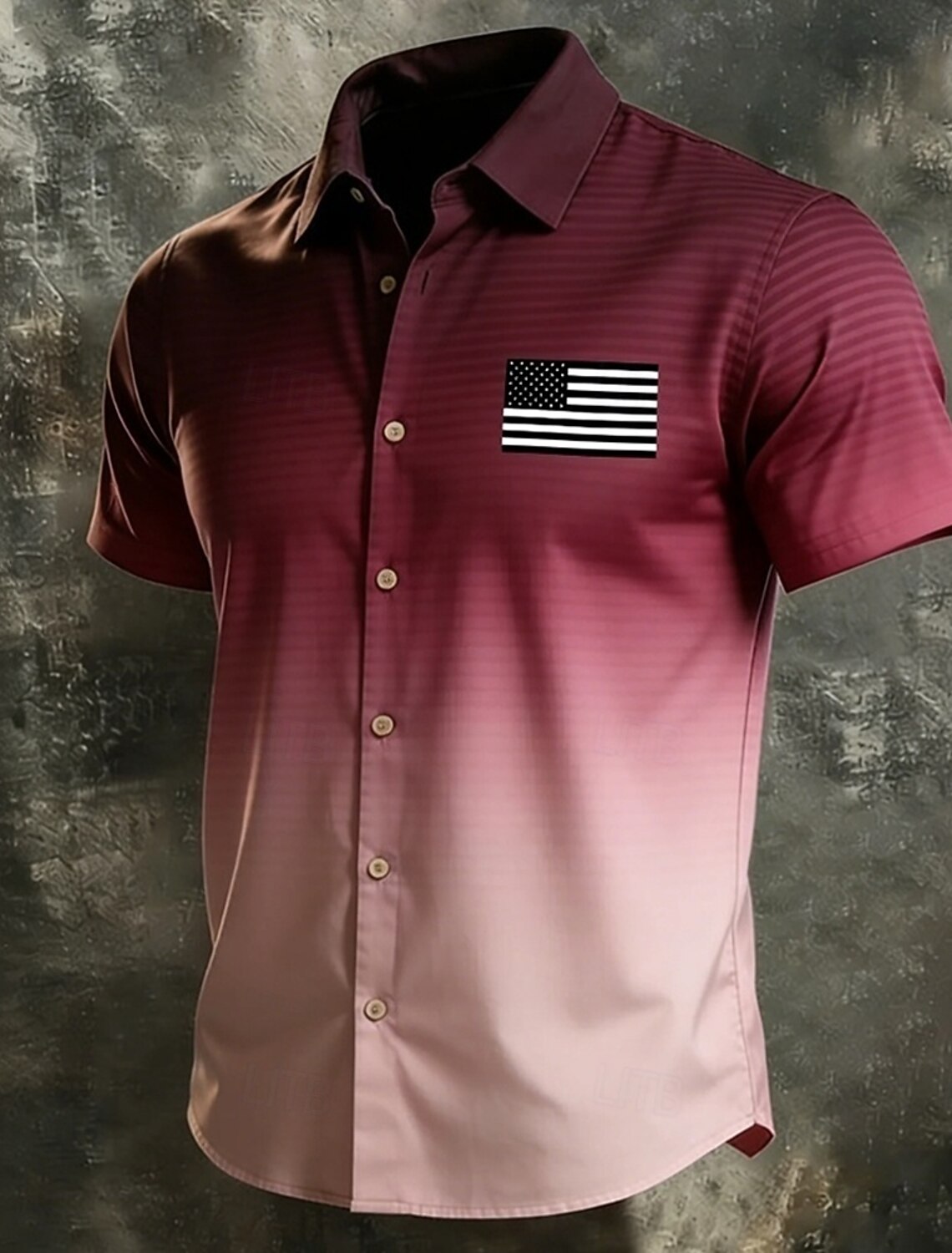 Men's 4th of July U.S. 250th Anniversary Gradient Color US Flag Shirt Button Up Shirt Short Sleeve Patriotic Outdoor Holiday Summer Spring Turndown 3D Print Collared Shirts Blue Black Red Purple