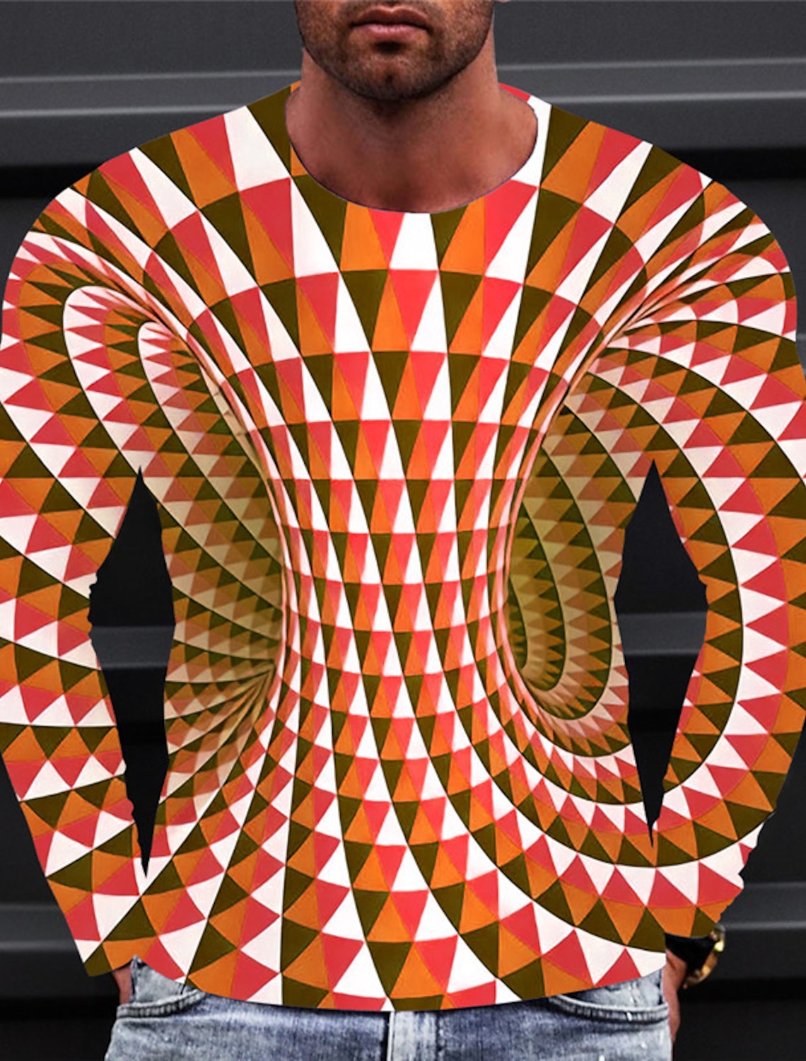 Men's Optical Illusion Graphic Prints T Shirt Long Sleeve 3D Print