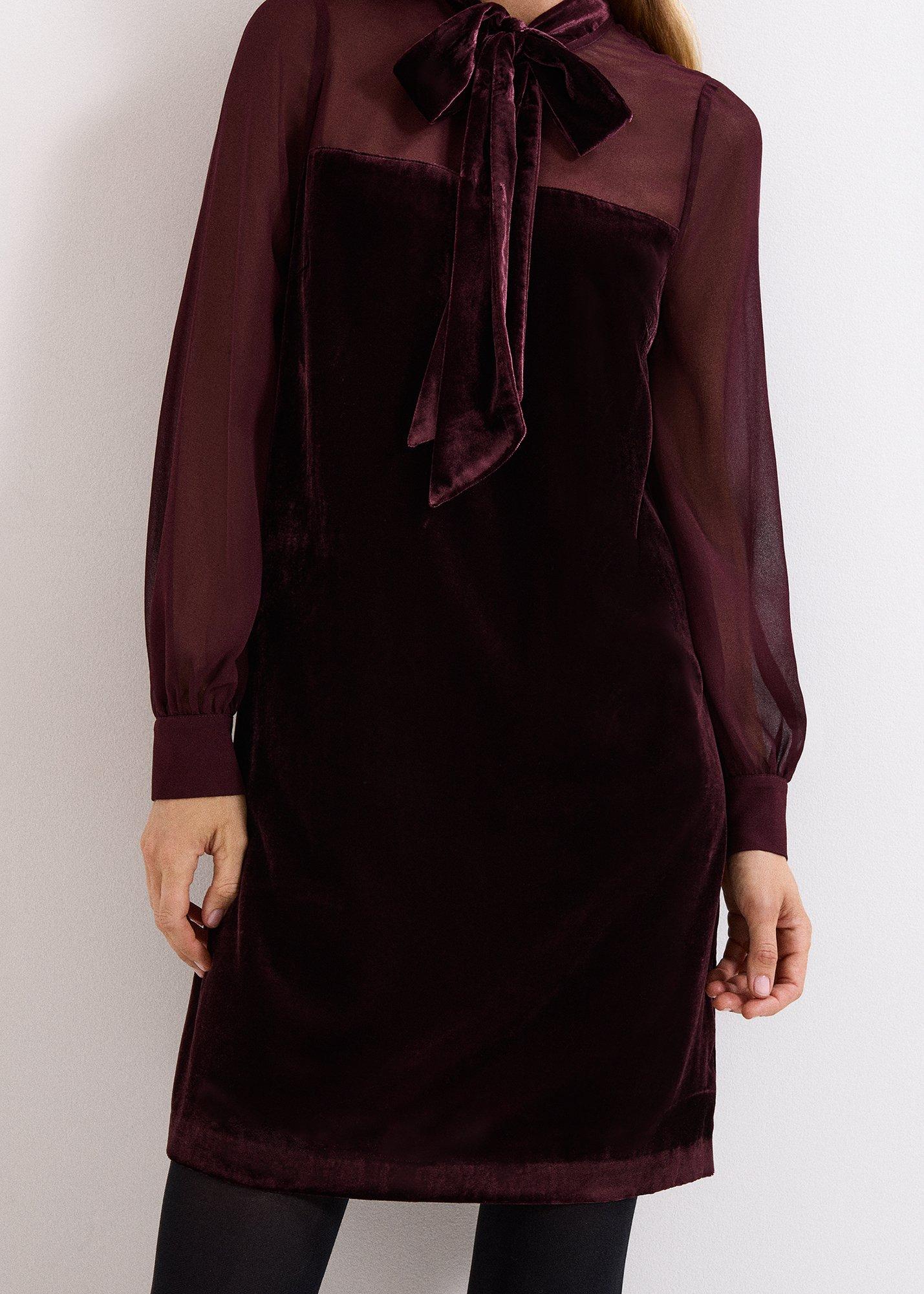 Vinnie Burgundy Velvet Pussy Bow Dress