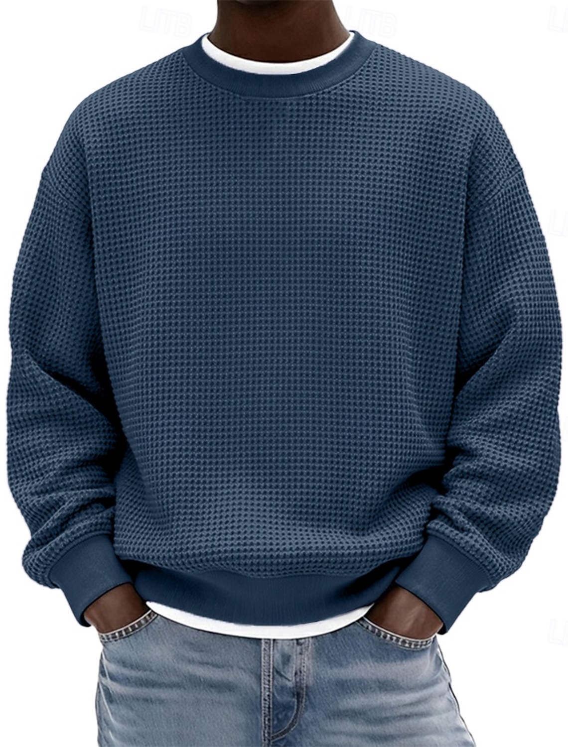 Men's Sweatshirt Waffle Sweatshirt Pullover Hoodie Sweatshirt Wine Red Black White Light Green Navy Blue Crew Neck Plain Textured Casual Daily Sports & Outdoor Polyester Streetwear Cool Sportswear