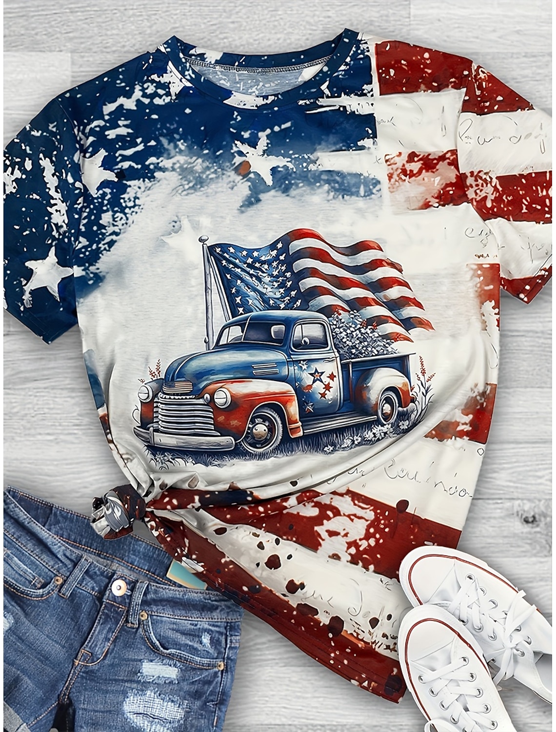 American Independence Day Women's T Shirt Print Graphic American Flag Stylish Classic Casual Short Sleeve V Neck Regular Tops Casual Daily White Brown Summer Spring