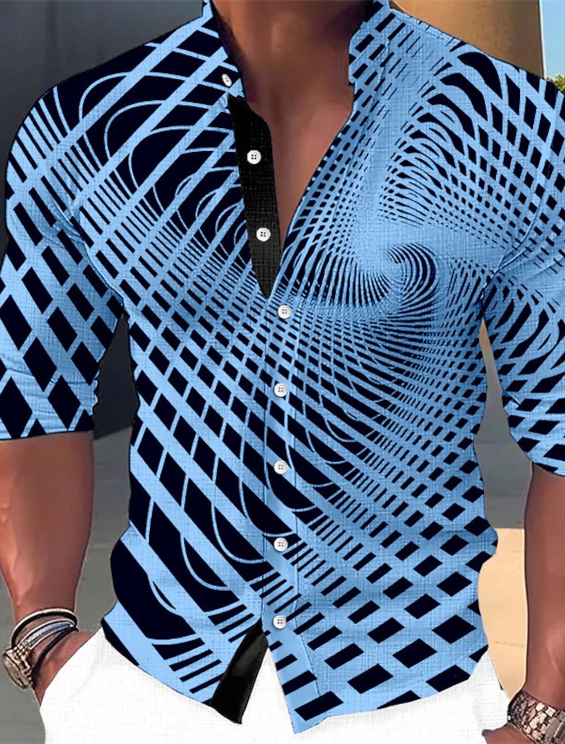 Men's Optical Illusion Geometric Pattern Shirt Button Up Long Sleeve