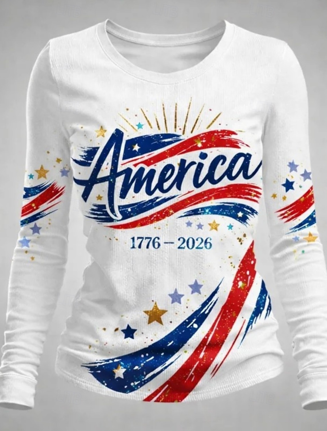 Independence Day American Anniversary Patriotic Women's T Shirt Graphic Flag Stylish Classic Casual Long Sleeve Crew Neck Round Neck Daily Print White-Blue White Light Blue