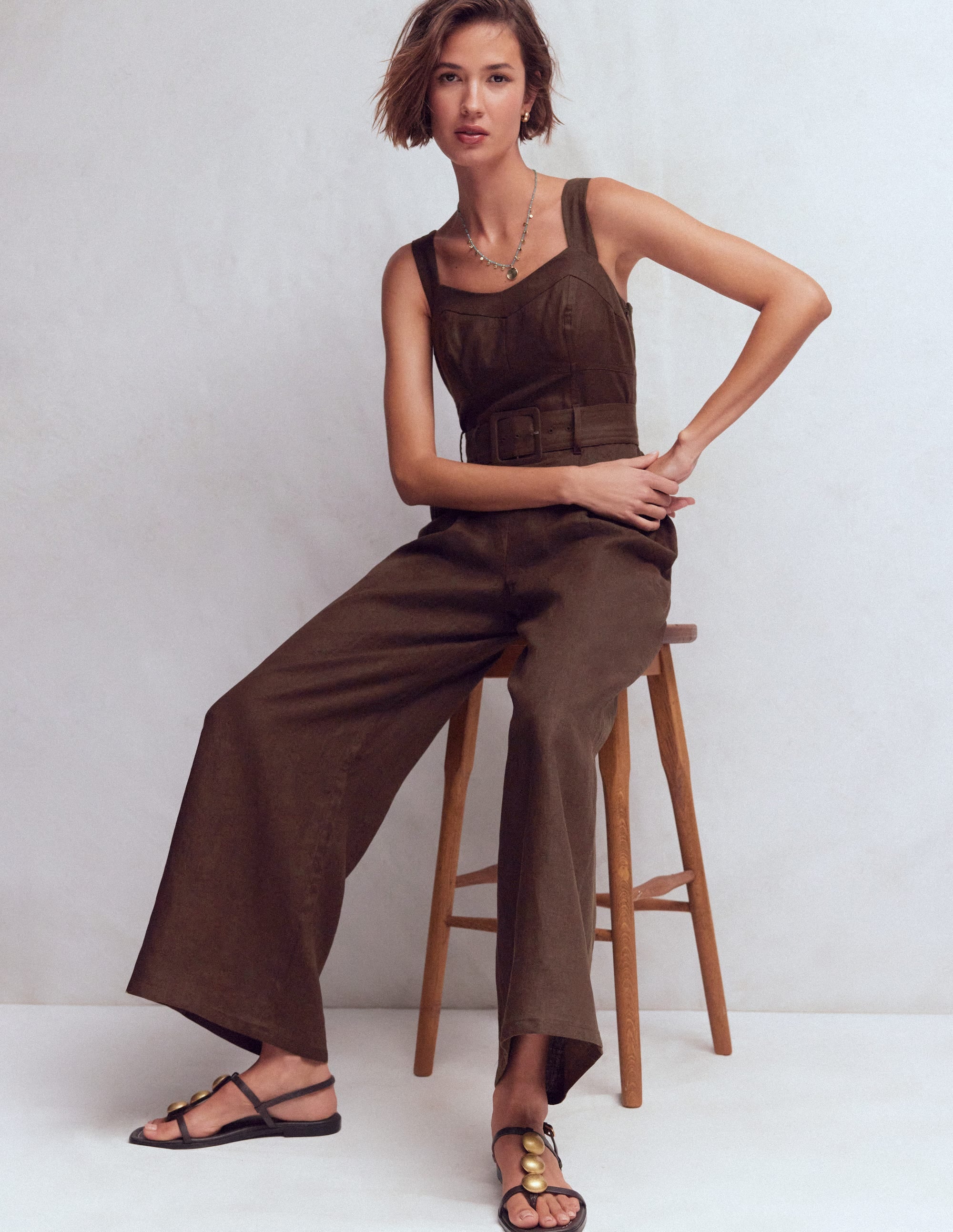 Panelled Bodice Linen Jumpsuit