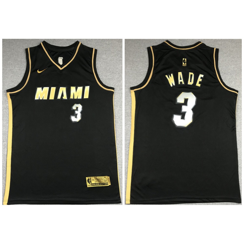 Men's Miami Heat #3 Dwyane Wade Black Gold Edition Vice Stitched Jersey