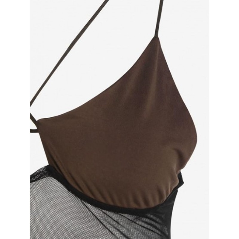 Overlock-style Mesh Panel Criss Cross Crop Top TZ5265