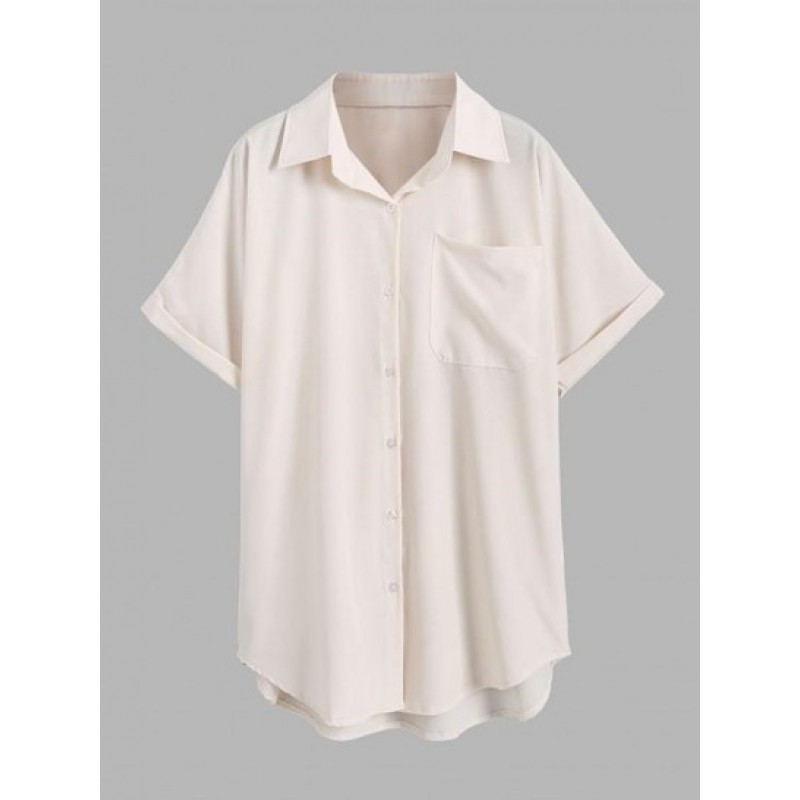 Cuffed Sleeve Front Pocket Button Down Shirt MV3598