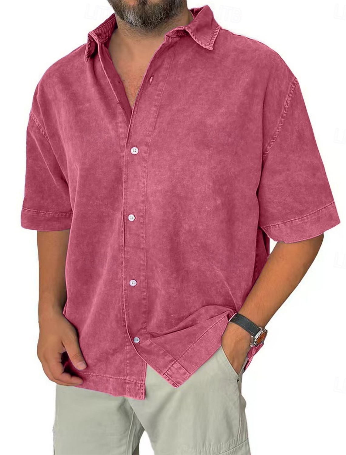 SoftFade™ Men's Shirt Casual Shirt Button Up Shirt Acid Wash Shirt Blue Black Pink Navy Blue Purple Short Sleeve Plain Lapel Casual Daily Clothing Apparel Fashion Retro Vintage Comfortable