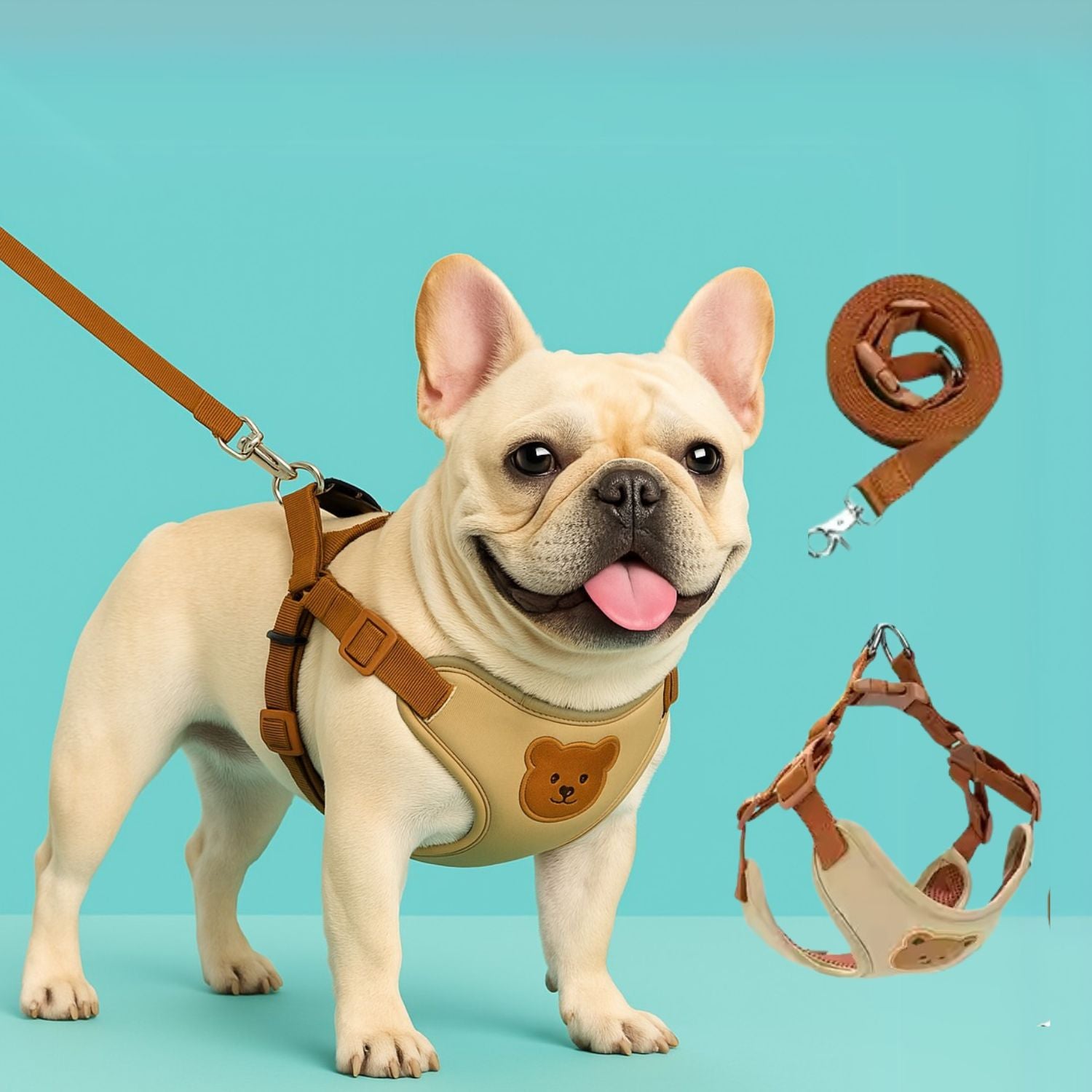 Frenchie Harness With Cartoon Bear Design Dog Supplies | Durable Build