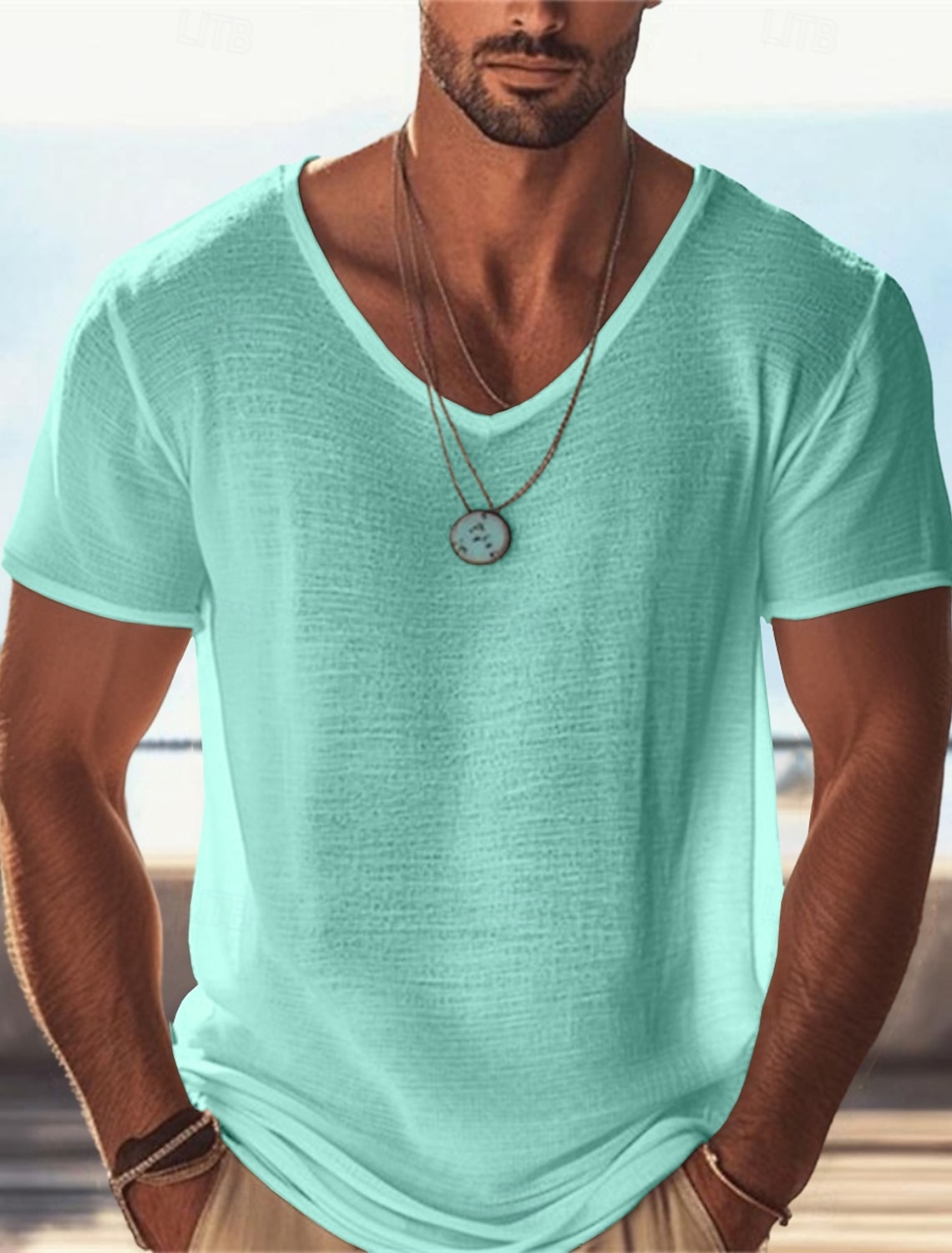 Men's T Shirt Knit Tee Tee Top Short Sleeve V Neck Summer Solid Color Fashion Lightweight Basic Mesh Knitted Casual Vacation Street Black Purple Green Top Tee for Men