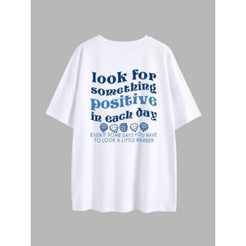 Positive Smiling Face Print Drop Shoulder T Shirt MP6927