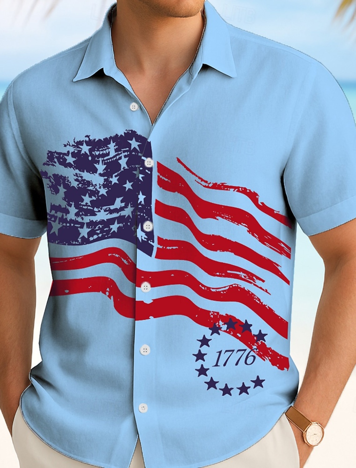 Independence Day Men's American US Flag Patriotic Shirt Casual Shirt Cuban Collar Shirt Short Sleeve Army Militray Holiday Streetwear Summer Spring Stand Collar Camp