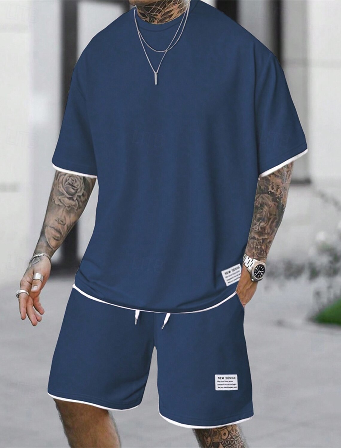 Men's Workout Set Tracksuit T shirt & Shorts Outfit Crew Neck Outdoor