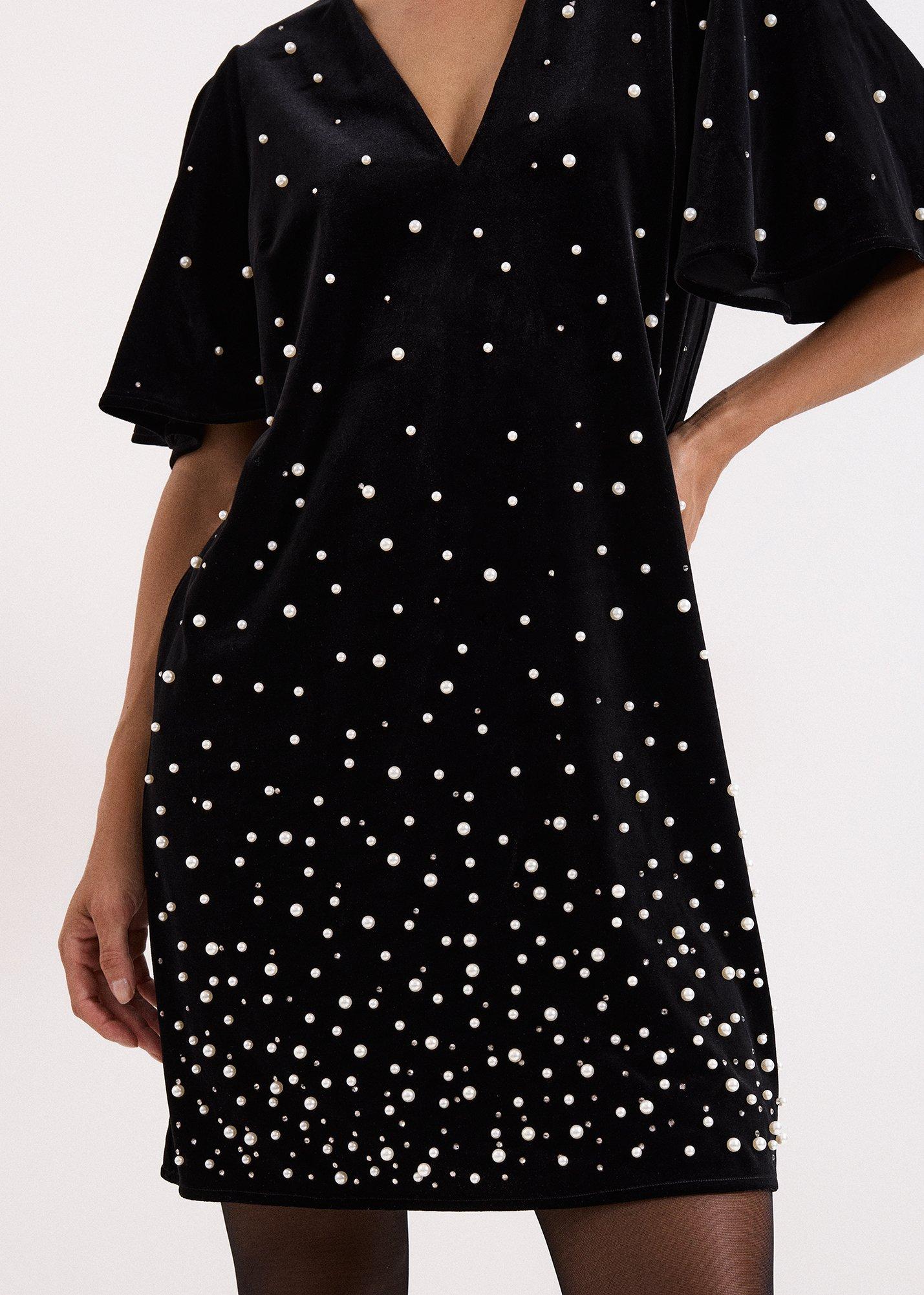 Petite Pennie Velvet Pearl Tunic Dress