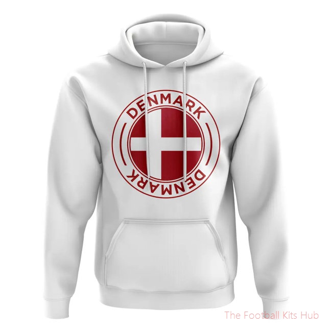 Men Denmark Football Badge Hoodie (White) UEFA Euro