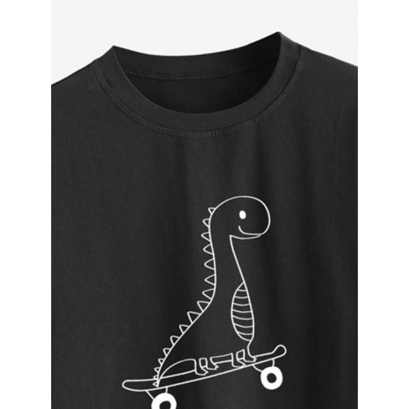 Raw Hem Dinosaur Skateboard Print Crop T Shirt XV2037
