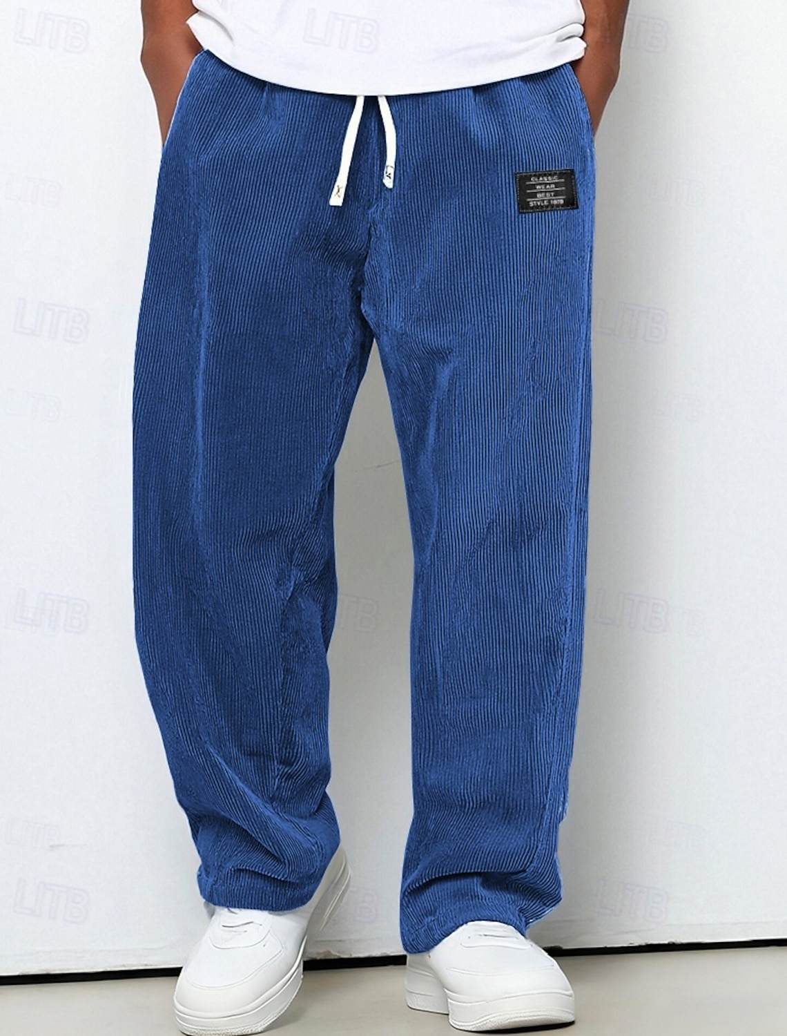 Men's Sweatpants Trousers Corduroy Pants Drawstring Pocket Elastic Waist Plain Comfort Daily Sports Outdoor Fashion Casual Blue Dark Brown Micro-elastic