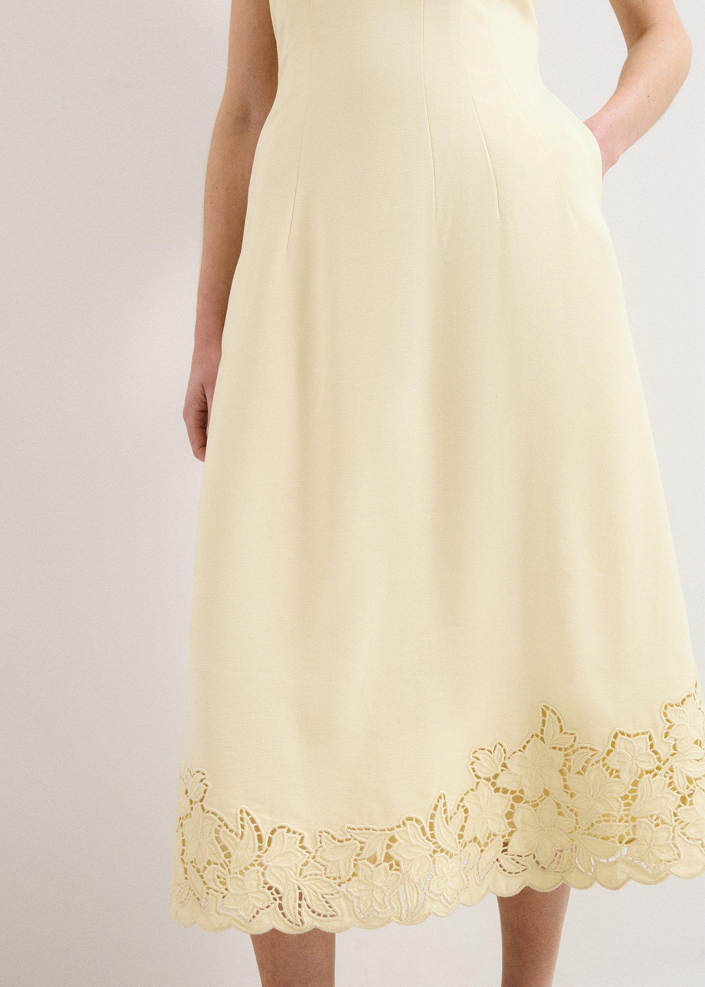 Wilda Yellow Embroidered Midi Dress