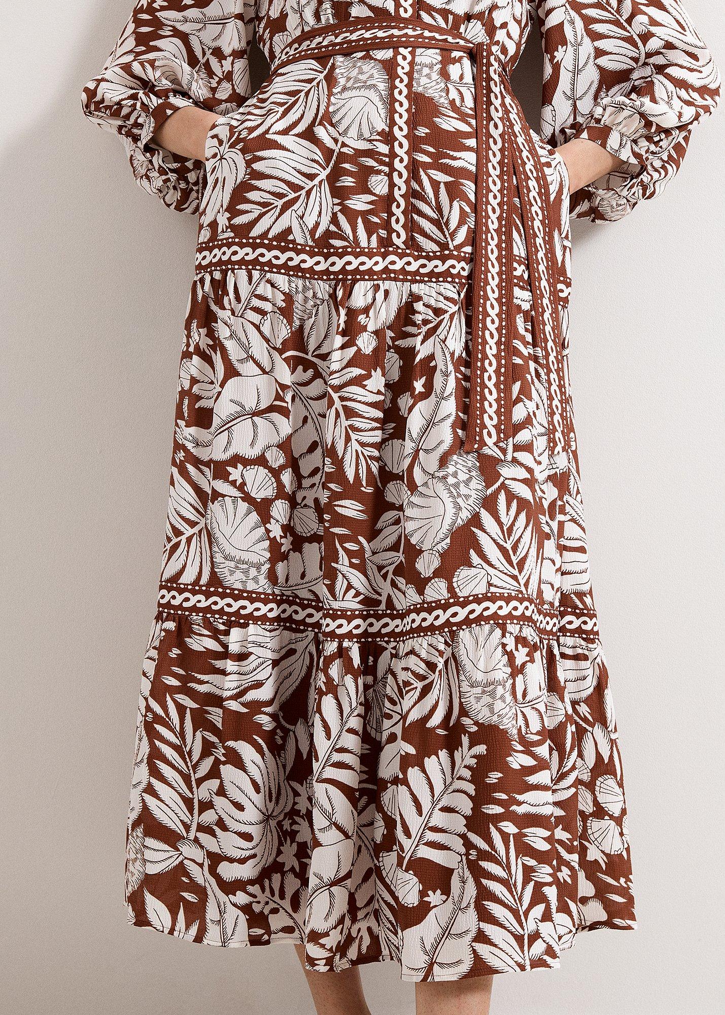 Petite Coralie Tan Print Midi Dress