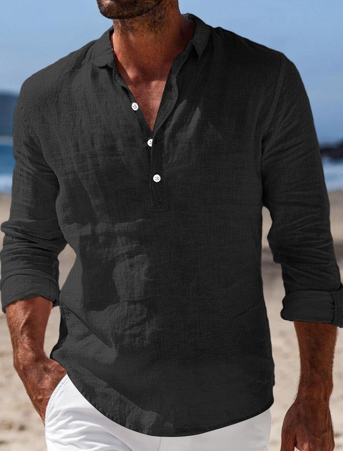 Men's Shirt Linen Summer Beach Wear Button Up Plain Vacation Casual #1