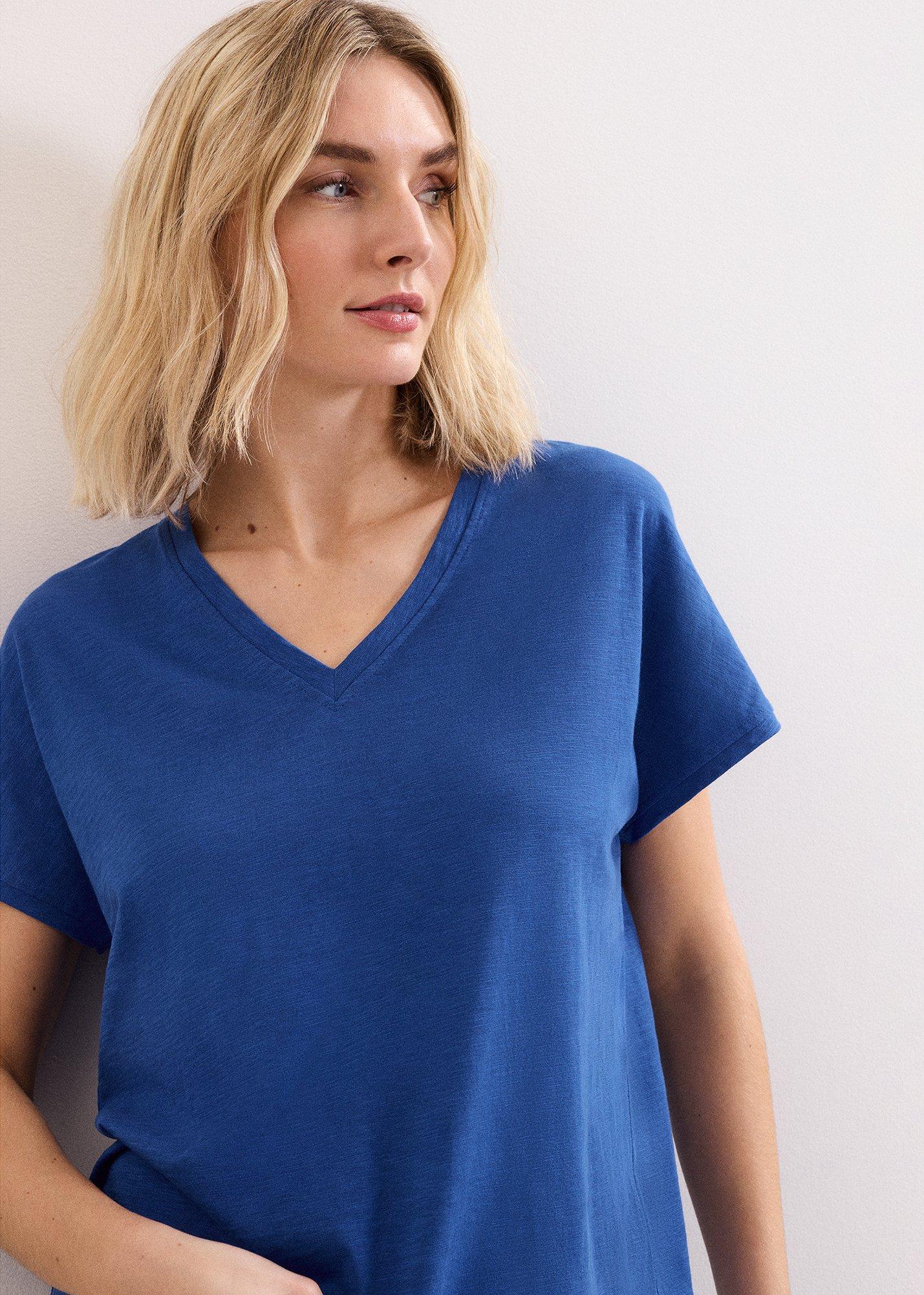 Saphiya Cotton Slub V Neck T-Shirt